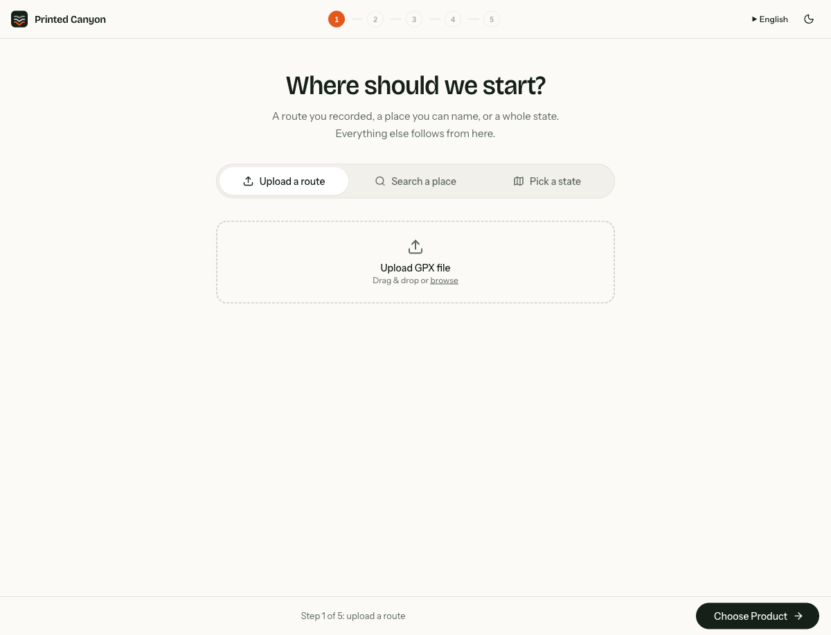Upload a route tab with the Upload GPX file drop area and browse button