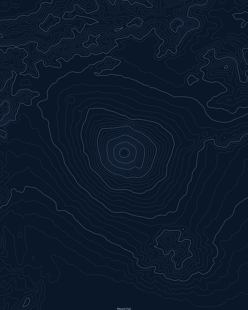 Mount Fuji rendered as a Contours poster with nearly concentric rings around the summit