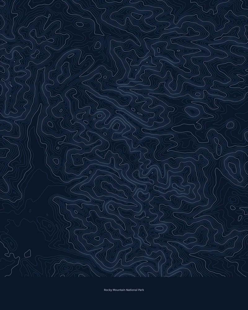 Rocky-Mountain-Nationalpark als Contours-Poster aus feinen Höhenlinien