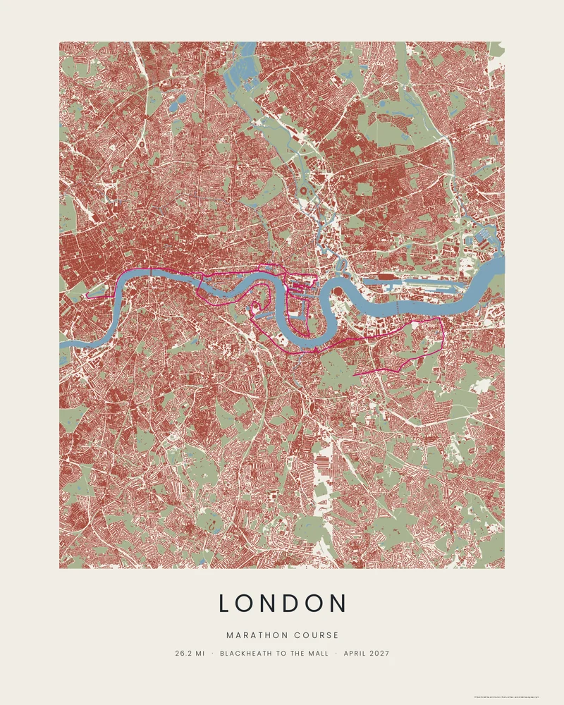 The London Marathon course as a Wash City poster