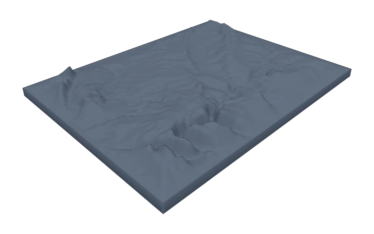 3D terrain model of Arches National Park and the Colorado River on a rectangular base