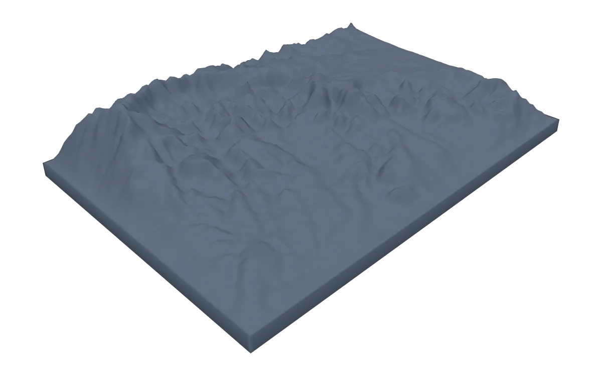 3D terrain model of Bryce Canyon's plateau rim on a rectangular base