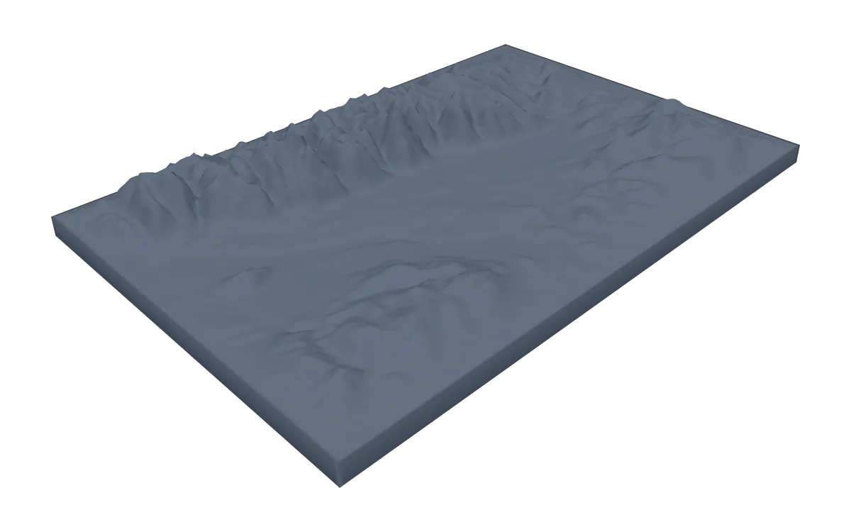 3D terrain model of the Teton Range and Jackson Hole on a rectangular base