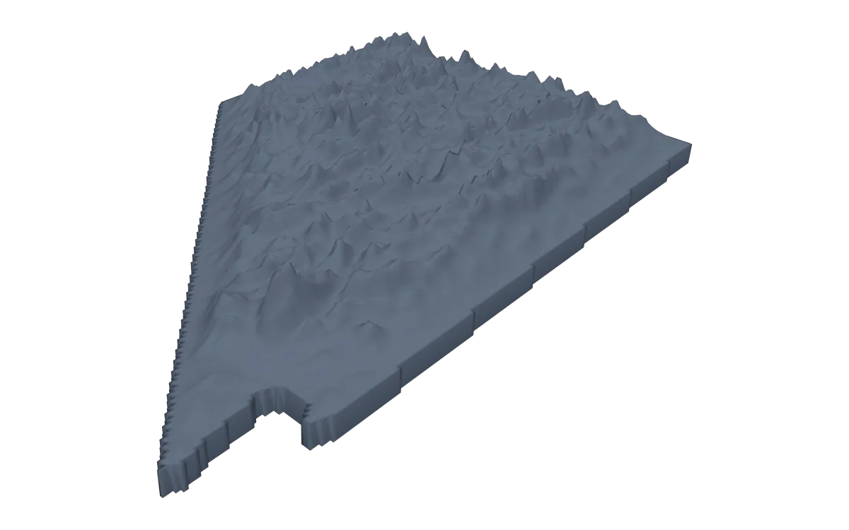 3D terrain model of Nevada cut to the state outline, parallel ranges and basins