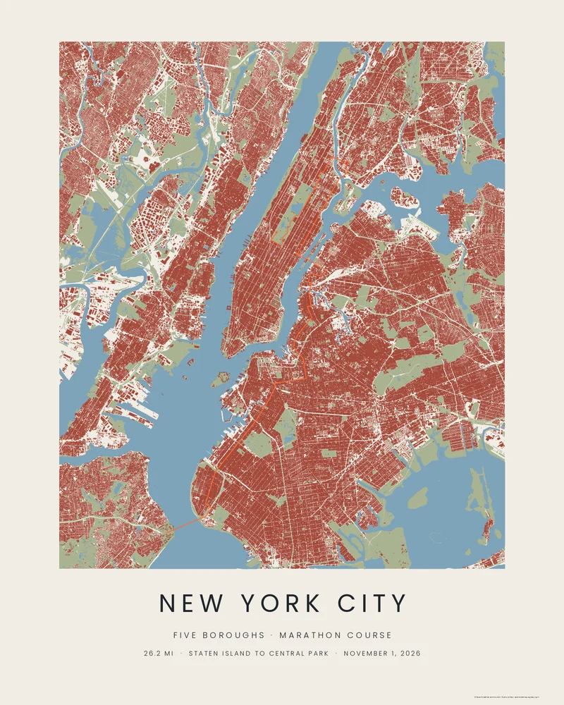The New York City Marathon course as a Wash City poster