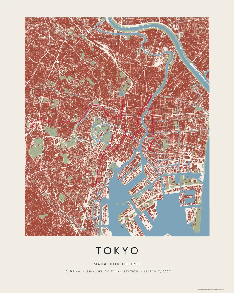 The Tokyo Marathon course as a Wash City poster
